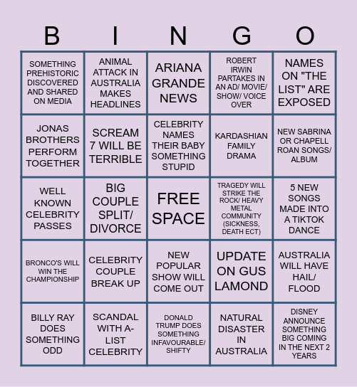 Bingo 2026 Bingo Card