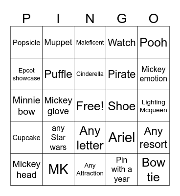 Magic Kingdom Bingo Card