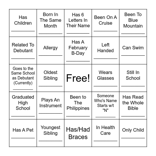 Find That Guest Bingo Card