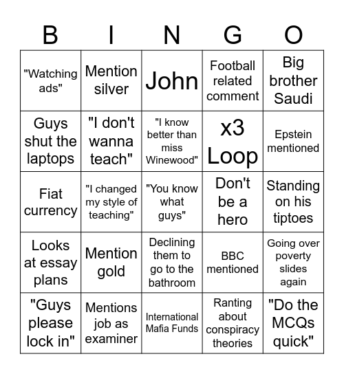 Nananananana Bingo Card