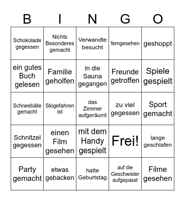 Was hast du in den Winterferien gemacht? Bingo Card
