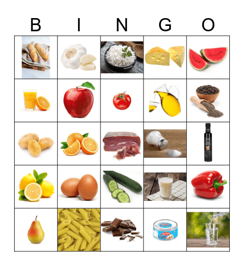 Clase de español: los alimentos Bingo Card