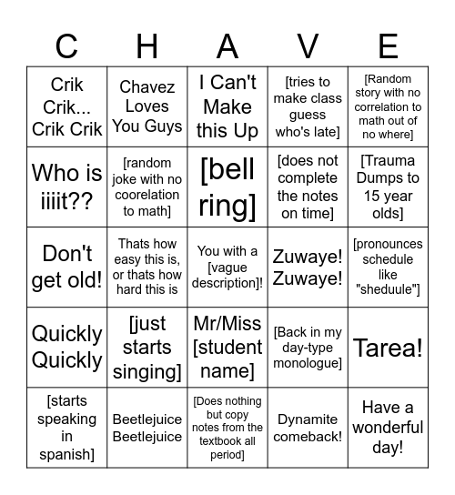 Chavez Lingo Bingo Card