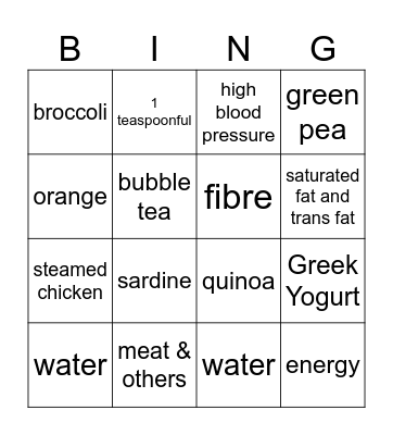 Healthy Bingo Card
