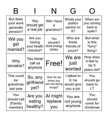 Family Week Bingo Card