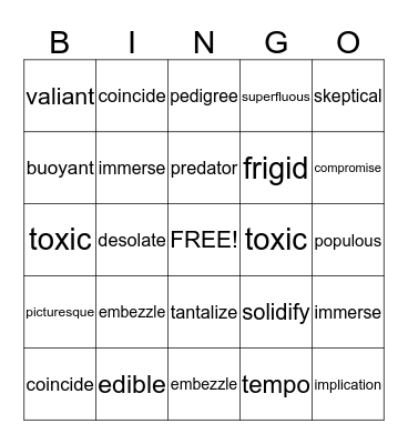 VOCABULARY REVIEW Bingo Card