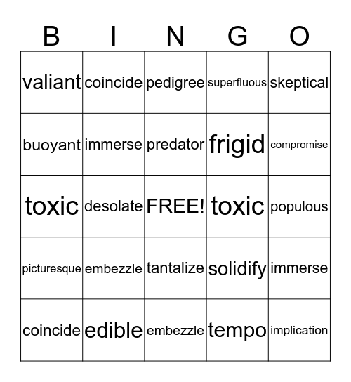 VOCABULARY REVIEW Bingo Card