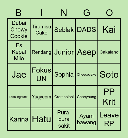 Punya Yugyeom Bingo Card
