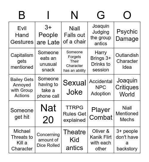 UA92 D&D Bingo 1 Bingo Card