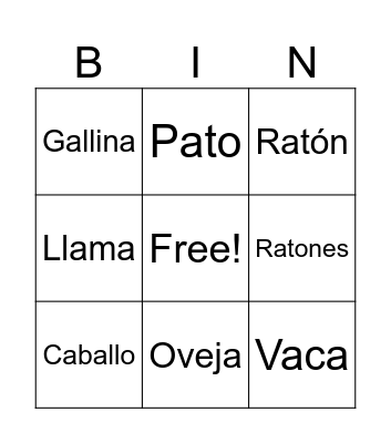 Animals Bingo Card