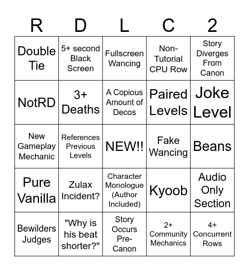 Rhythm Doctor Competition 22 Bingo Card