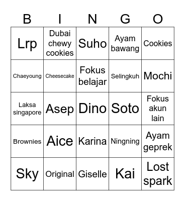 Chaeng Bingo Card