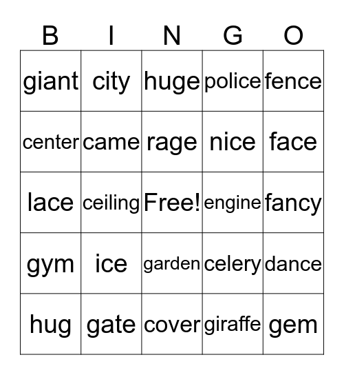 Hard and Soft C and G Bingo Card