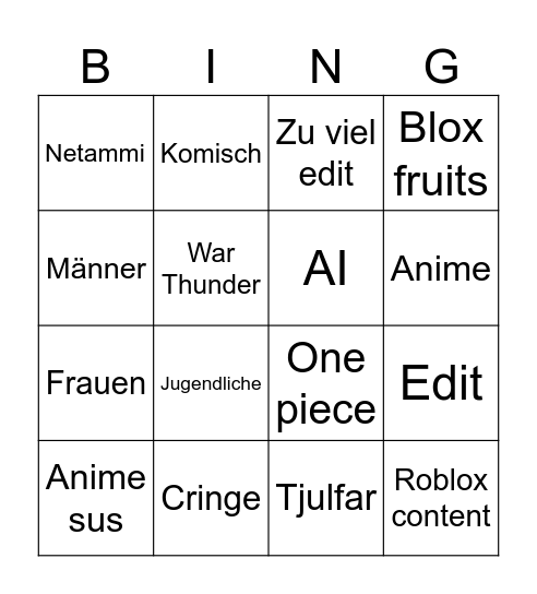 YouTube Shorts bingo Card