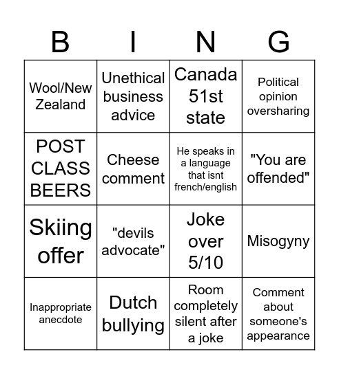 Geopolitics Bingo Card