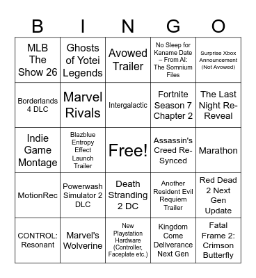 Playstation State Of Play Bingo Card