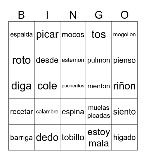 Estoy Mala Bingo Card