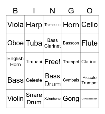 Instrument Bingo Card