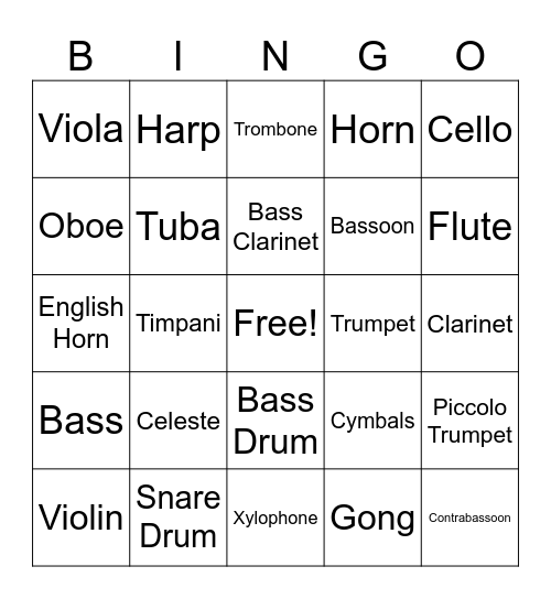 Instrument Bingo Card