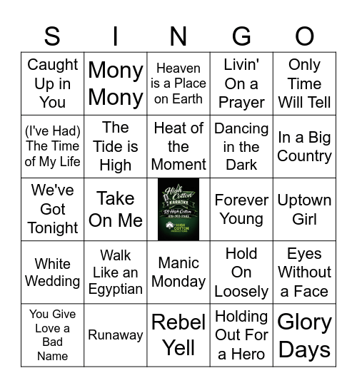 80's Hits Bingo Card