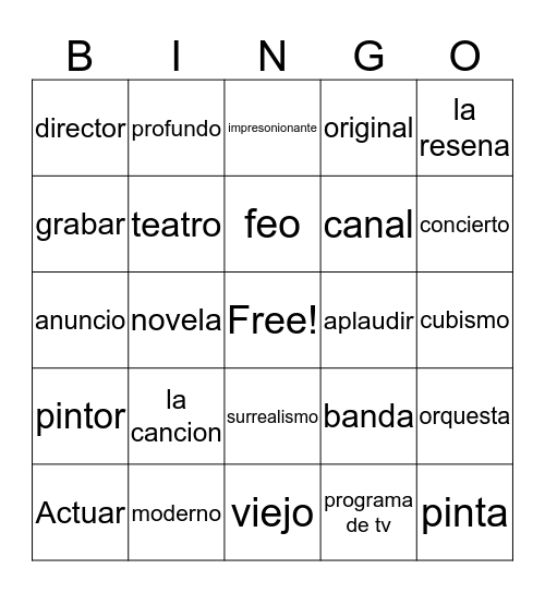 Spanish Bingo Card