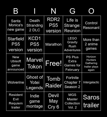 State of Play Bingo Card