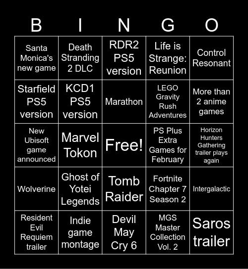 State of Play Bingo Card