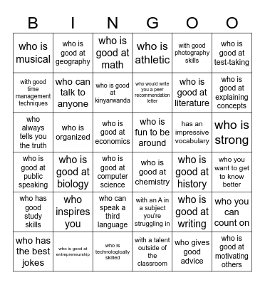 Find someone Bingo Card