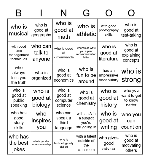 Find someone Bingo Card