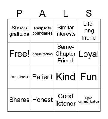 Pal-entine's Bingo Card