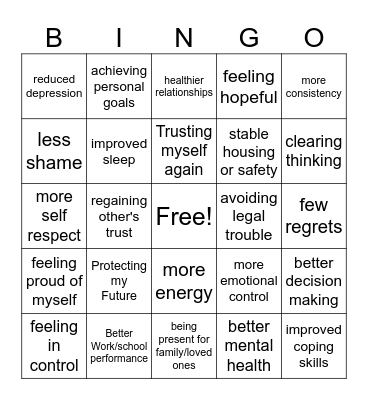 Reasons to Stay Clean and Sober Bingo Card