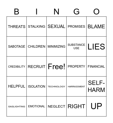 POWER, CONTROL & EQUALITY Bingo Card