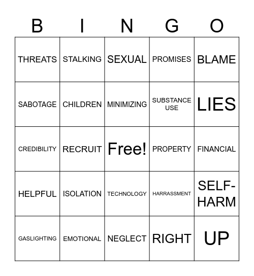 POWER, CONTROL & EQUALITY Bingo Card