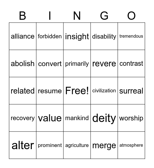 Untitled Bingo Card