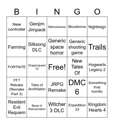 State of Play Bingo Card
