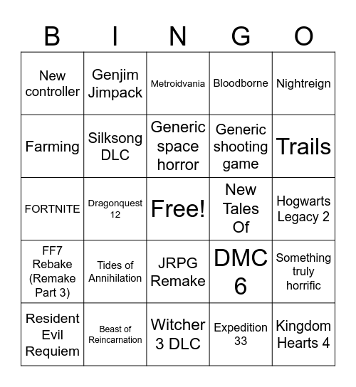 State of Play Bingo Card