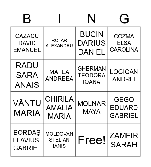 5A, 2025-2026 Bingo Card