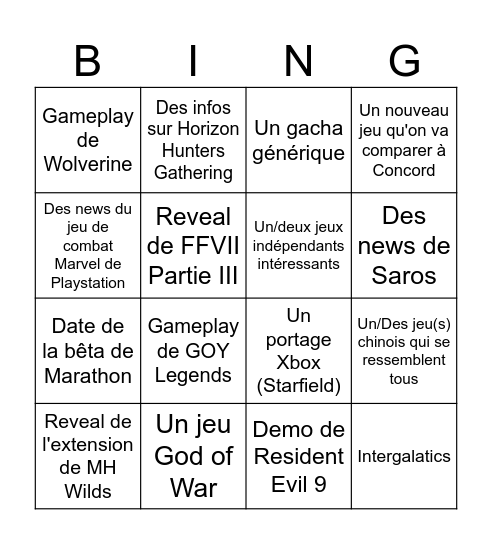 Untitled Bingo Card