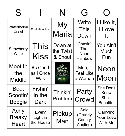 90's Country Bingo Card