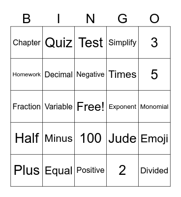 Jude's Bingo Card