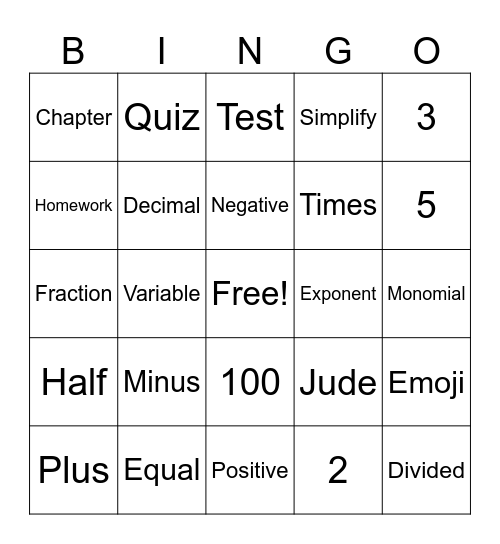 Jude's Bingo Card