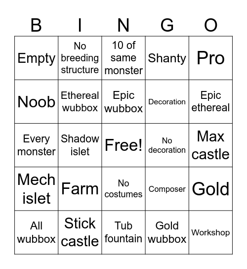 MSM bingo Card