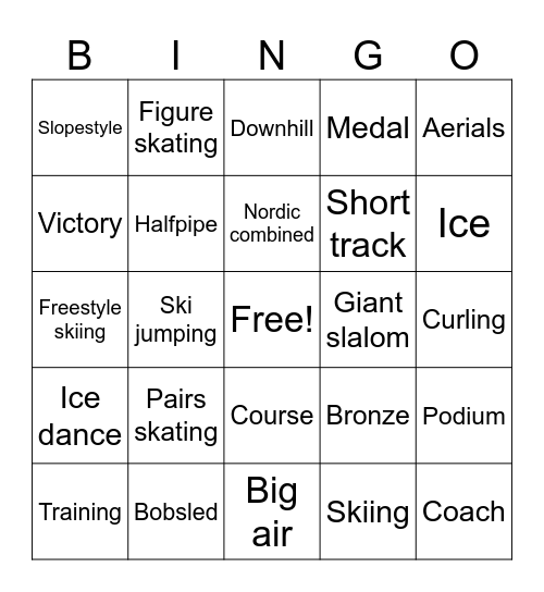 Winter Olympics Bingo Card