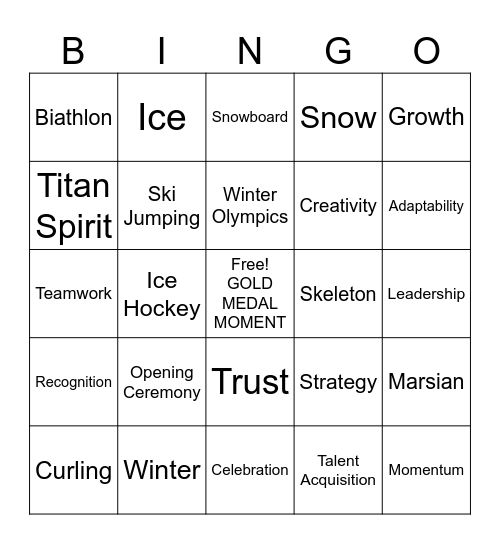 Titans HPC + Winter Olympics BINGO! Bingo Card