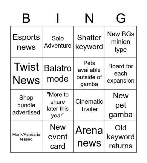 Untitled Bingo Card
