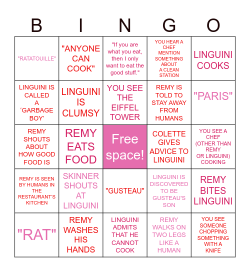 RATATOUILLE Bingo Card