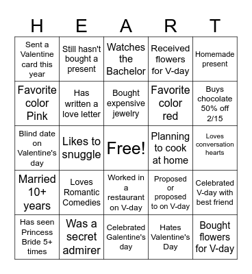VALENTINE'S DAY Bingo Card