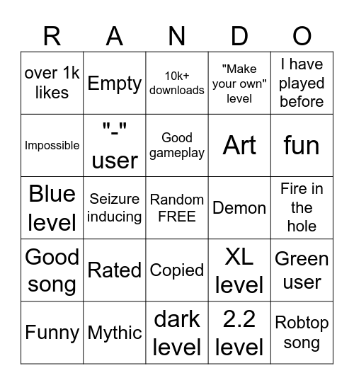 Random tab Bingo Card