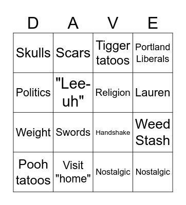 DAVE Bingo Card