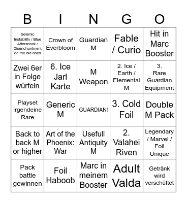 Opening Bingo Card